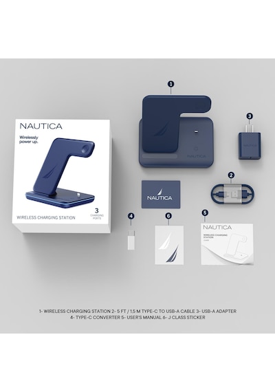 Nautica CH400 Apple Uyumlu iOS 3'in 1 Magsafe 15W Hızlı Şarj istasyonu Navy