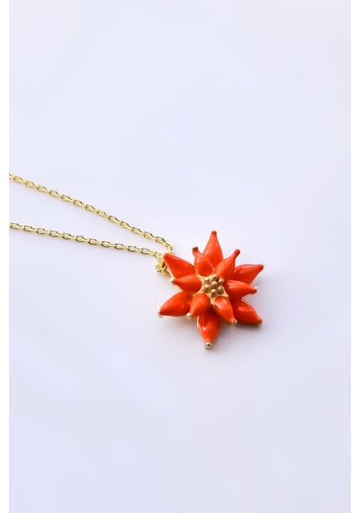 Papatya Silver 925 Ayar Gümüş Gold Kaplama Turuncu Mineli Lotus Çiçeği Kolye