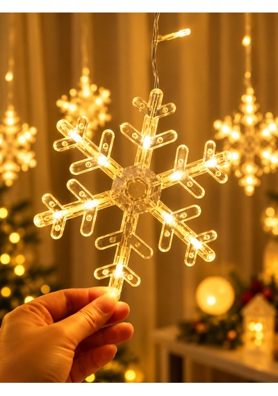 Yılbaşı Işıklandırma 3 Metre 12 Kar Taneli Led Işık 8 Fonksiyonlu Fişli Gün Işığı Yılbaşı Süsleri Ev Pencere Balkon Dekorasyonu Günışığı