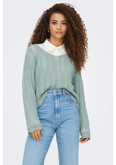 Only Kadın Regular Fit V Yaka Mavi Örme Kazak - 15339529 Mavi