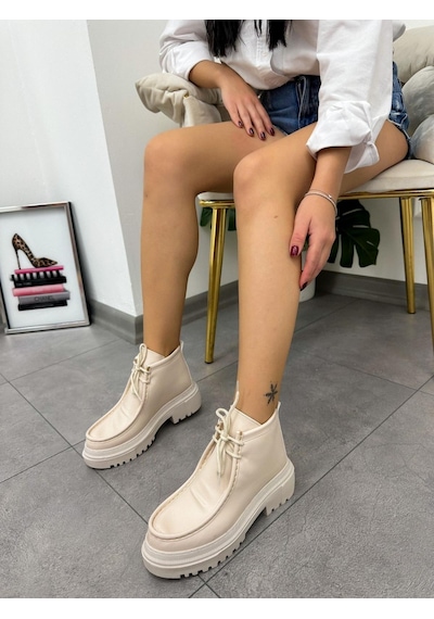 Bej Cilt Zenya Bağcıklı Kadın Bot-4963 Bej