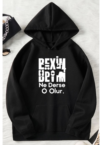 Uyguntarz Beyim Ne Derse O Olur Katlamalı Sweatshirt 1siyah