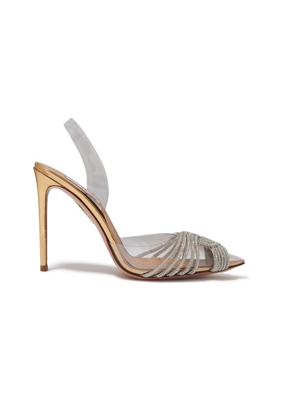 Aquazzura Gatsby 105 Kristal Slingback Topuklu Ayakkabı - Altın