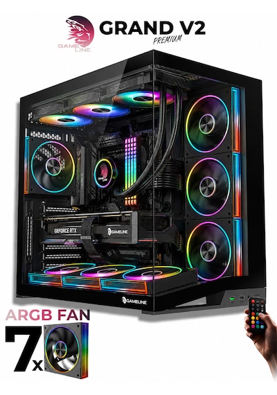 Gameline Leon V2 Grand Premium 7x ARGB PWM Fan Ultra Airflow ATX Gaming Bilgisayar Kasası Siyah