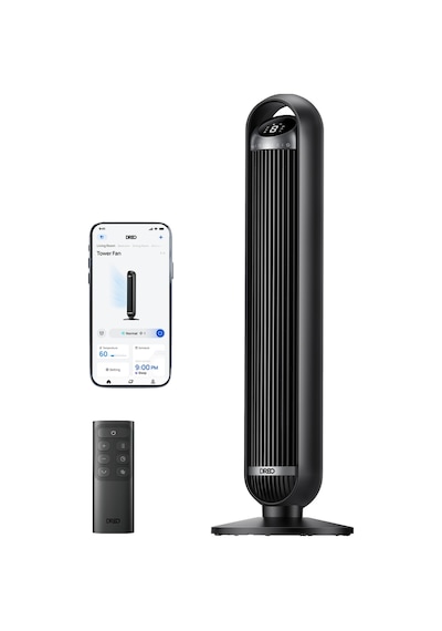 DREO Nomad TFT413S Kule Tipi Vantilatör, WiFi Kontrollü, Alexa Uyumlu, 25dB Sessiz Fan, 8 Hız Kademesi, 90° Salınım, Kumandalı Siyah