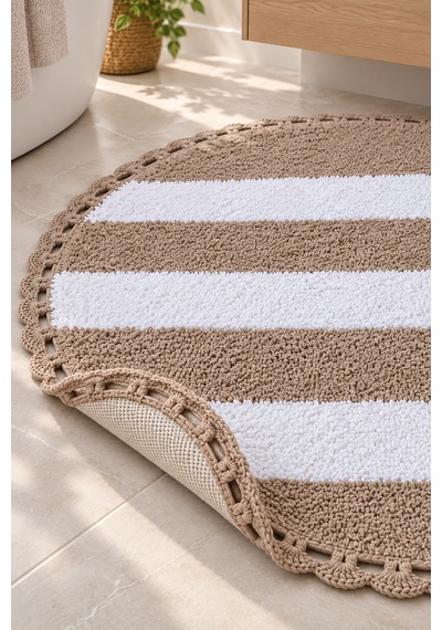 Alanur Bodrum Tufting Cotton Pamuklu El Işi Örgülü 90 X 90 Cm Paspas 112 Beyaz - Kahve