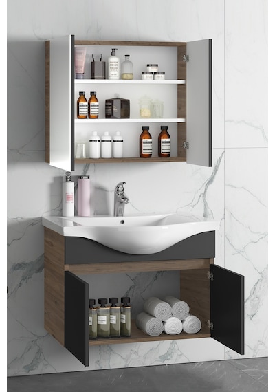 Yıldız 80 Cm Atlantik Çam-Antrasit Gri Mat Mdf Seramik Lavabolu A Antrasit - Atlantik Çam