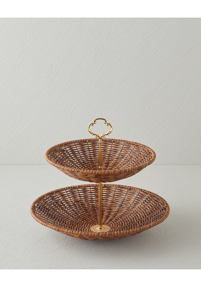 Boho Plastik Rattan Katlı Servis 28,5x28,5x25 Cm Kahverengi