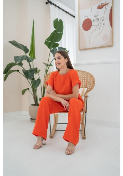De'charme Oranj T-shirt Ve Pantolon Takım