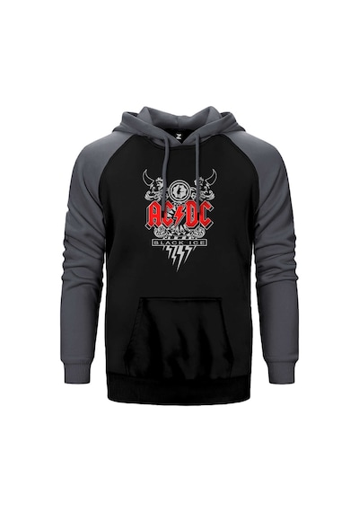 Ac Dc Black Ice Design Gri Renk Reglan Kol Kapşonlu Sweatshirt Gri