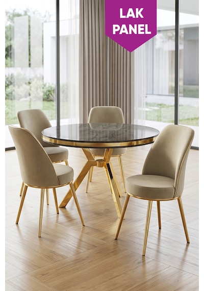 Natre Serisi 90x90 Lak Panel Antrasit İroni Gold Ayaklı Mutfak Masası Takımı Ve 4 Sandalye Antrasit İroni Masa Krem Sandalye Natre Serisi 90x90 Lak Panel Antrasit İroni Gold Ayaklı Mutfak Masası Takımı Ve 4 Sandalye Antrasit İroni Masa Krem Sandalye