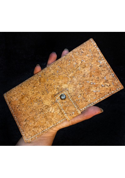 Vegan Mantar Derisinden Telefon Bölmeli Gümüş Işıltılı Kadın Clutch Cüzdan Gümüş - Bej