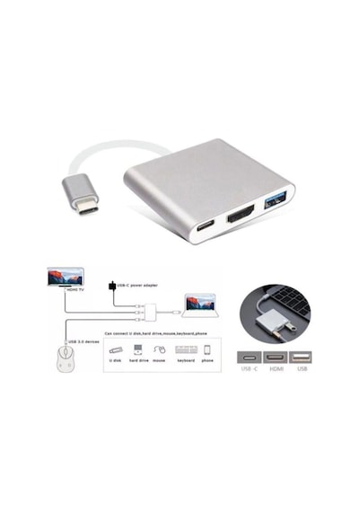 Type-C To Hdmi 4K Usb 3.0 Dönüştürücü Adaptör Apple Uyumlu MacBook Pro