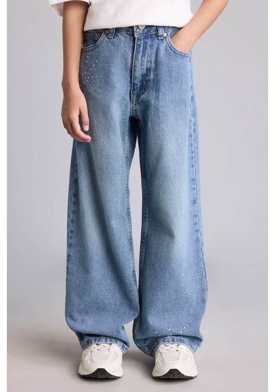 Defacto Straight Wide Açık Mavi Kız Çocuk Jean Pantolon I4477a8/nm39