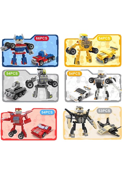 342 Parça 6'lı Dönüşen Robot Araba Seti - Lego Uyumlu Eğitici Blok Yapım Oyuncağı