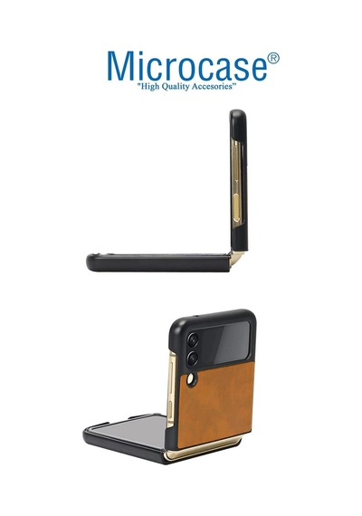 Samsung Uyumlu Galaxy Z Flip 3 Için Deri Desenli Plastik Kilif - Kahve 538281937