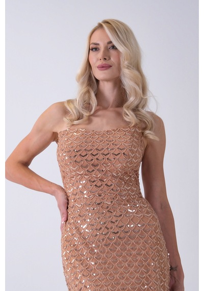 Feminist Gold Midi Boy Straplez Pul Payet Abiye 0801134.122 Gold