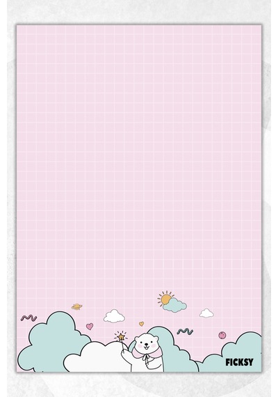 A5 Ayıcık Bloknot Kareli Defter - 50 Yaprak - Memopad - Notepad - Not Defteri - Not Kağıdı Pembe Pembe