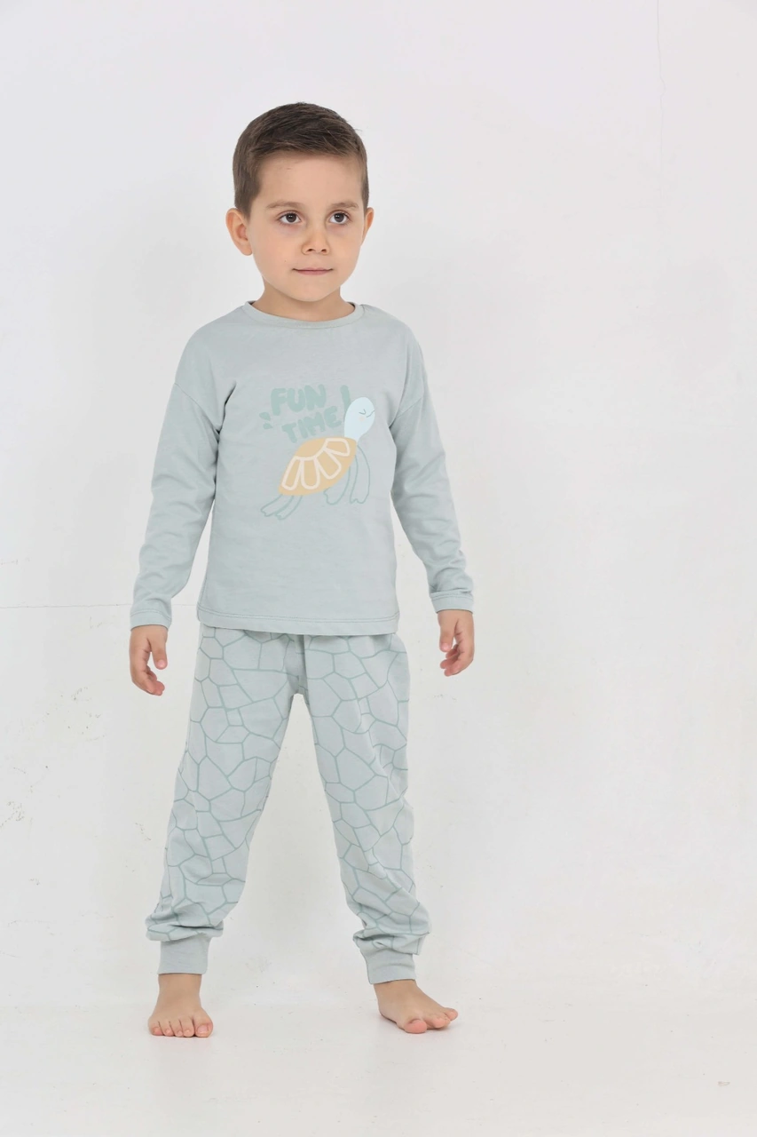Toontoy Kids Toontoy Erkek Çocuk Kaplumbağa Baskılı Pijama Takım Yeşil