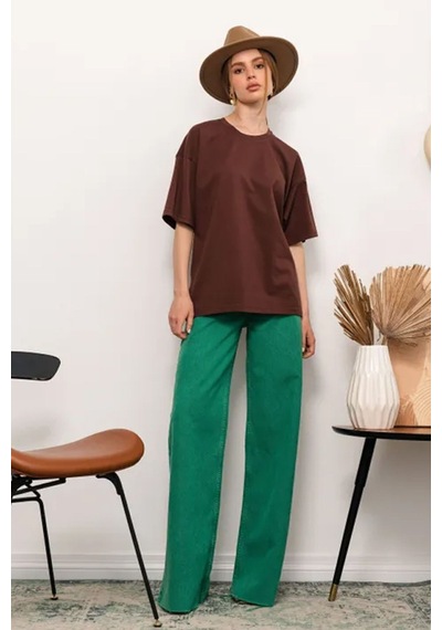 Uyguntarz Unisex Pamuklu Oversize Basic Tshirt Kahverengi