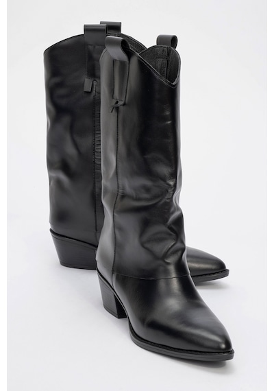 Luvishoes Luvi Shoes Sojo Siyah Cilt Hakiki Deri Kalın Topuklu Kısa Çizme Siyah Mat