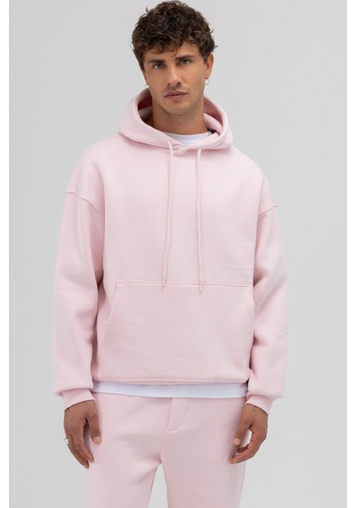 Vamos Basic Oversize Kapüşonlu Sweatshirt Pembe