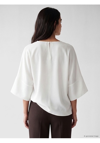 Lcw Vision Beyaz Bisiklet Yaka İspanyol Kol Oversize Bluz
