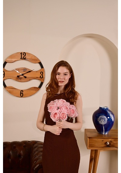 Pembe Yapay Lüx Gül Buketi 6 Dallı Premium Canlı Islak Dokulu 30 Cm