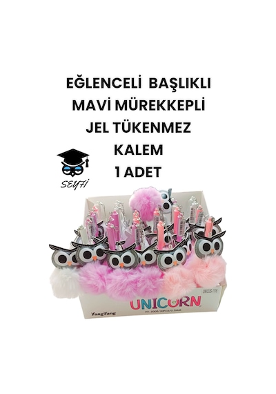 Eğlenceli Başlıklı İnce Uçlu Jel Tükenmez Kalem Mavi Mürekkep 5