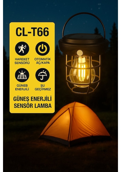 Solar Sensörlü Su Geçirmez Lamba 1200lm 3 Modlu Hareket Algılayıcı Siyah