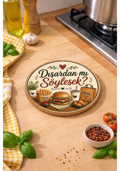 Dışardan Mı Söylesek Esprili Mantar Nihale Tencere Tava Altlığı 19cm Çapında 1cm Kalınlığında Çok Renkli