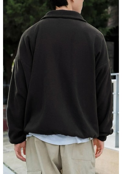 Prtnc Protonic Erkek Siyah Polar Oversize Sweatshirt Yarım Fermuarlı Siyah