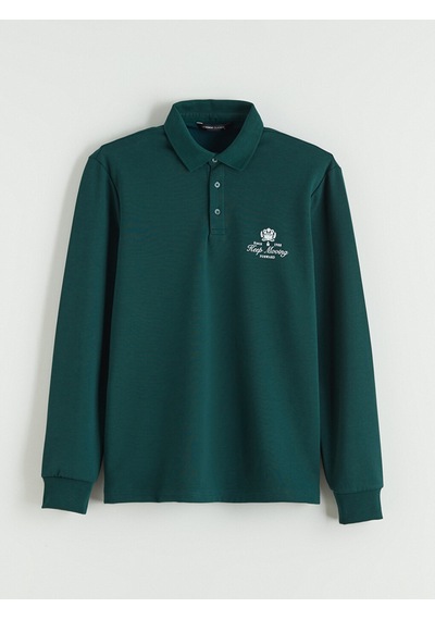 Lcwaıkıkı Classic Yeşil Polo Yaka Baskılı Erkek Sweatshirt