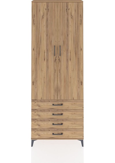 Arges Dolap 2 Raflı 4 Çekmeceli Tek Askılı 88x30x243 Çam-çam Atlas Çam