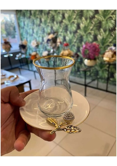 Çnr Home Collection Pandoranin Kutusu Porselen Tabakli Taşli Çay Seti Gold