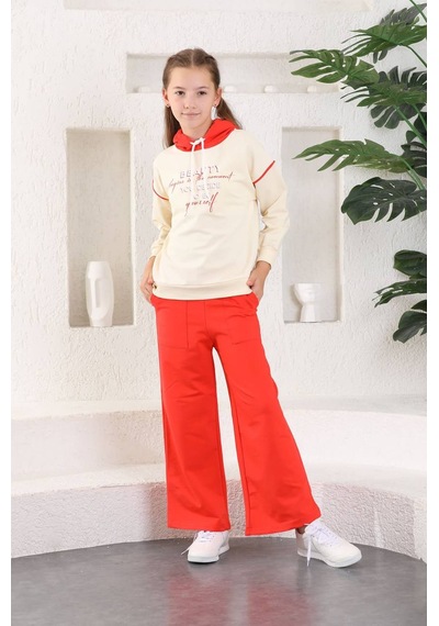 Mnk Baby & Kids Beauty Slaş Kız Çocuk İkiiplik Kapşonlu Eşofman Mnk0395 Nar Çiceği