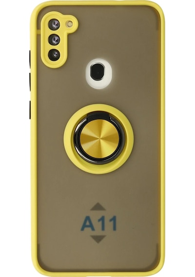 Cosmotex Newface Samsung Galaxy Uyumlu  A11 Kılıf Montreal Yüzüklü Silikon Kapak - Sarı