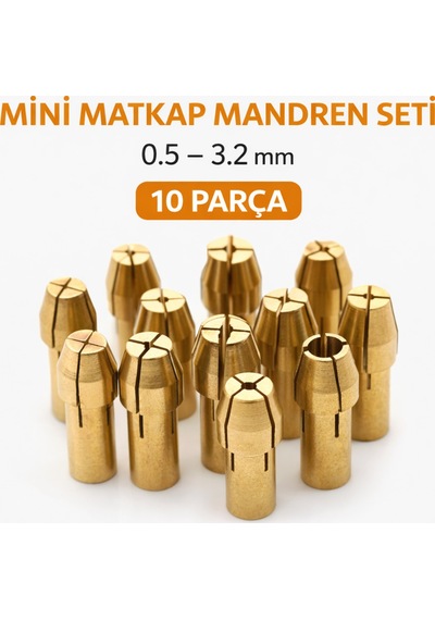 Senbang Mini Matkap Mandren Adaptörü 10 Lu Set 0.5 3.2 Mm Pirinç Dremel & Gravür Uyumlu