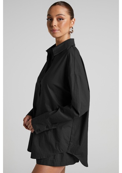 Seeh Siyah Oversize Basic Kadın Gömlek Sh268