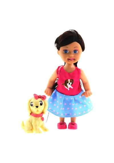 Cute Girl Sarı Köpekli Ve Kumral Mini Bebek