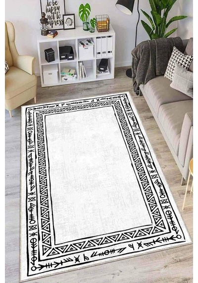 Beyaz Kaymaz Tabanlı Otantik Desen Mutfak Halısı Ar1095n11