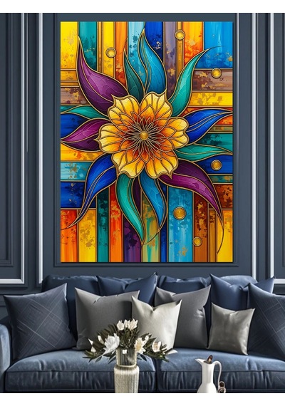 Ahşap Tablo Çiçek Soyut Renkli Sanat