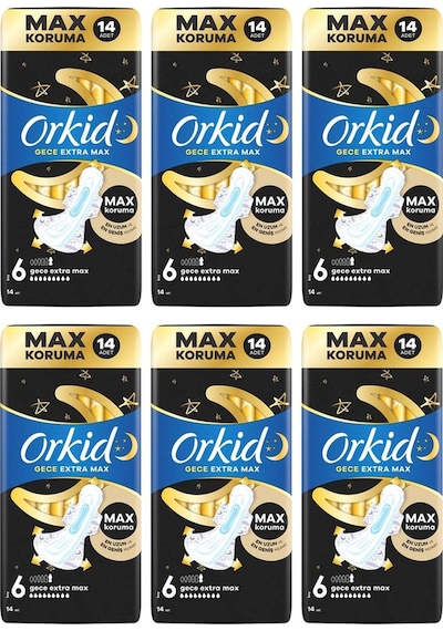 Orkidhijyenik Ped Ultra Gece Ekstra Max 14' Lü 6 Adet