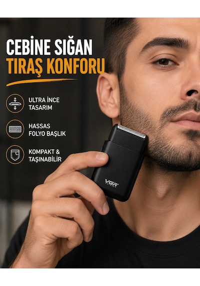 Kompakt Şarjlı Tıraş Makinesi Çift Yönlü Bıçaklı 45 Dakika Kullanım Süreli 1.5 Saat