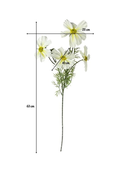 Yapay Çiçek Beyaz Papatya 4çiçekli Uzun Dal 63cm Gerçeksi Doku Beyaz