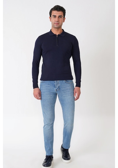 Slim Fit Beş Cepli Likralı Yıkamalı Mavi Jean Kot Pantolon Denim 135