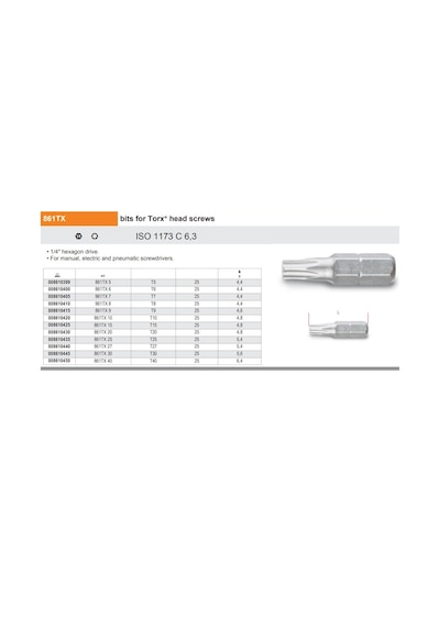 Beta 861tx-15 Torx Allen Uç Ürün Kodu 008610425 10'lu