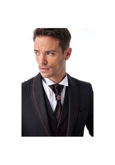 Morven Erkek Siyah Monhattan Slim Fit Dar Kesim Jakarlı Smokin Siyah