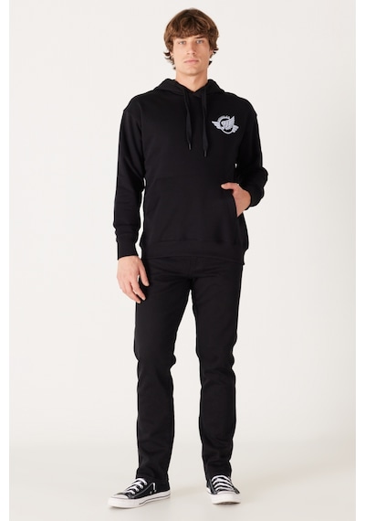 Wrangler Loose Fit Rahat Kesim Siyah Erkek Kapüşonlu Sweatshirt W232246001 Siyah