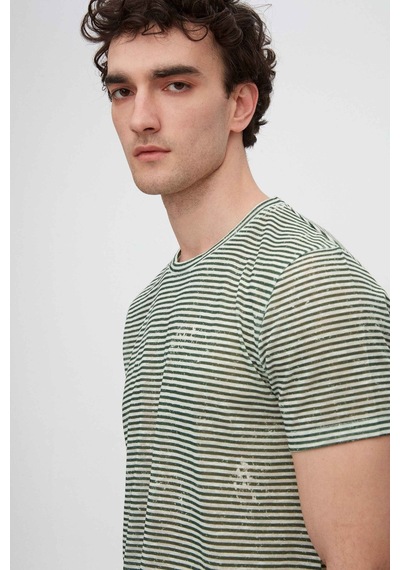D's Damat Twn Slim Fit Yeşil Çizgi Baskılı T-shirt 2ec1438360200 Yeşil
